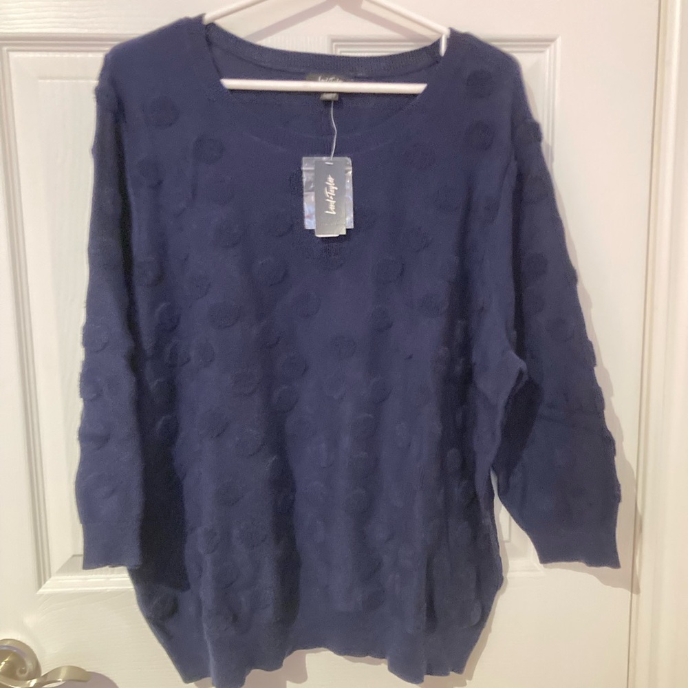 Lord & Taylor Navy Dot-Texture Crewneck Sweater Size 2X